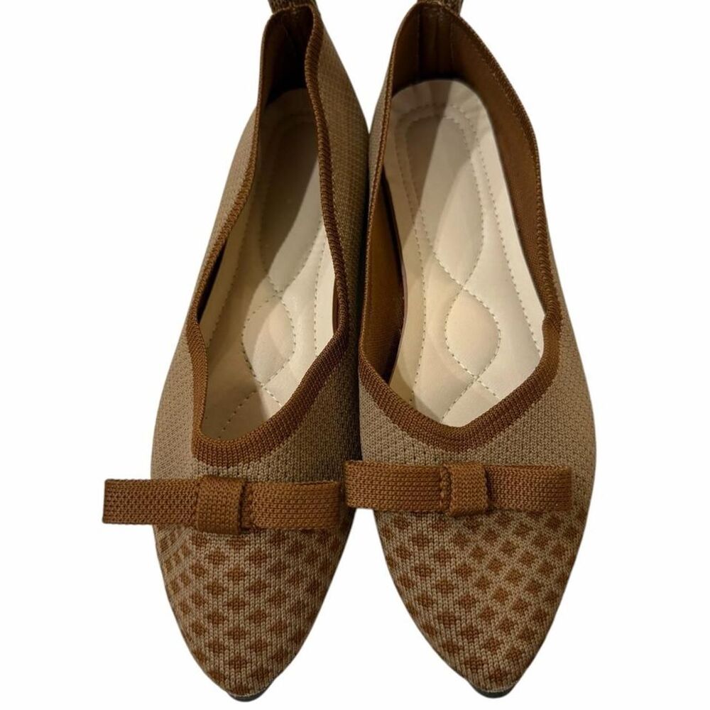 Brown and Beige ballet flats with bow detail